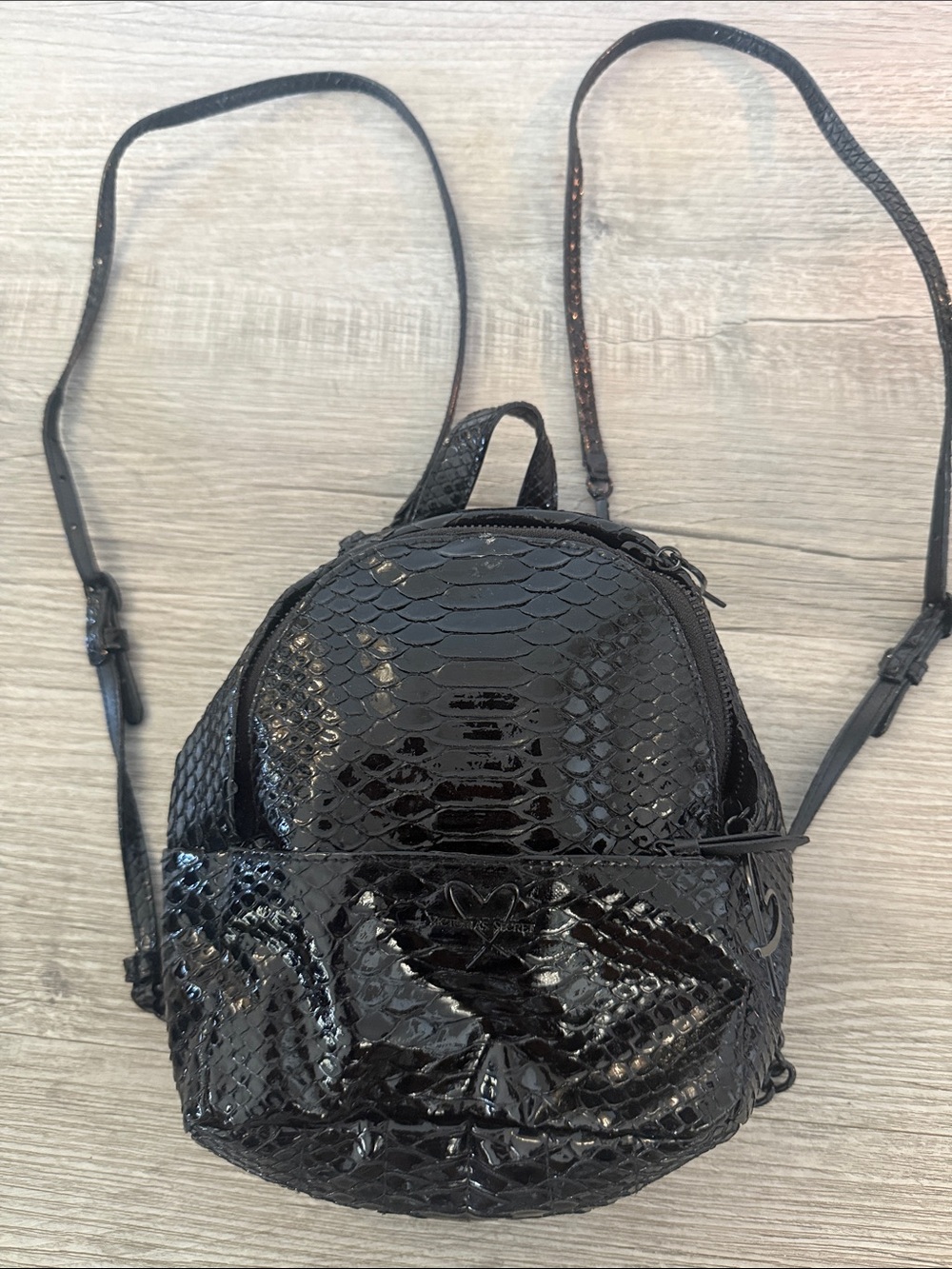 Victoria's Secret Black Faux Snakeskin Mini Backpack